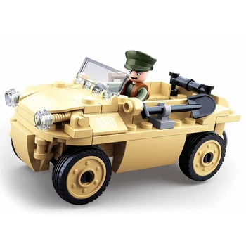 SLUBAN Második világháború Német hadsereg VW82 Jeeped építőelemek Autó figurák Kockák Gyerekek Oktató játékok Fiúk Klasszikus modell készlet