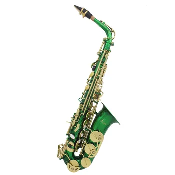 Alt szaxofon Eb rézfúvós faragott fehér kagylógombokkal zöld szövetdoboz hangszer