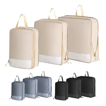 Kompressziós csomagolókockák Utazás hordozható 3db bővíthető poggyászcsomagolás Szervezők Könnyű összenyomható utazási csomagolás