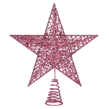 Amosfun 25cm karácsonyfa vas csillag topper csillogó karácsonyfa dekorációs díszek (rózsaszín)
