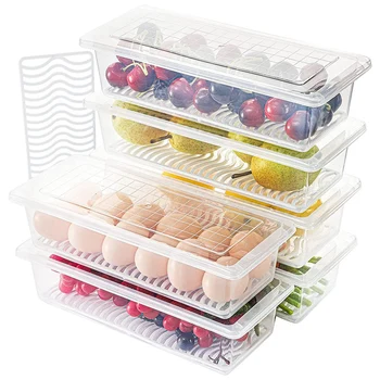 6 Pack Produce Saver Container, 1.5L hűtőszekrény gyümölcs tároló rendszerező levehető leeresztő lemezzel és fedéllel