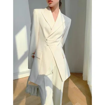 Női iroda Lady Blazers szett Tavasz Ősz Új tervező Egyenes blézer nadrág kétrészes női formális ruházat