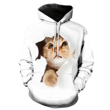 2023 Új divat Aranyos macska kapucnis pulóverek 3D nyomtatott állat macska Harajuku Uniszex alkalmi férfiak / nők kapucnis oversize streetwear pulóverek