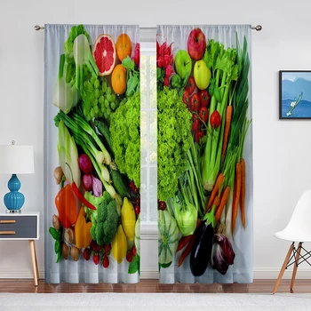 Különböző zöld zöldségek és gyümölcsök tüll voile függönyök nappalihoz hálószoba konyha sifon puszta ablakkezelő dekoráció