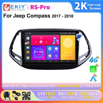 EKIY 2K képernyő CarPlay autórádió Jeep Compass 2017-2018 Android autós multimédia GPS lejátszó Autoradio Navi sztereó 4G Ai hang