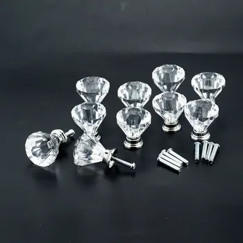 12PCS átlátszó akril 30mm gyémánt alakú gomb Szekrény fiók húzófogantyú gombok Vadonatúj gombok és gombok bútorfiókokhoz