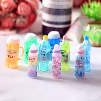 3db Babaház Mini tejesüveg ital miniatűr tárgyak Tea Gyümölcslé rajzfilm szóda Babaház Szupermarket kiegészítők Áruház játékok