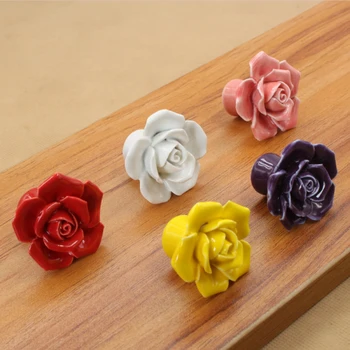 Rose kerámia fogantyú Sokoldalú használat Könnyen telepíthető Szekrényfogantyú Tartós anyag Stílusos szekrénygomb Élénk színek Prémium