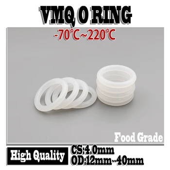 50Pcs szilikon gyűrűs tömítések vastagsága 4mm OD 12 ~ 40mm VMQ fehér élelmiszer-minőségű vízálló alátét gumi szilikon tömítés gumi O-gyűrű