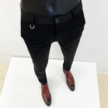 Classic Stripe férfi ruha nadrág Hivatalos üzleti iroda szociális nadrág Kiváló minőségű férfi Slim Fit formális parti öltöny nadrág