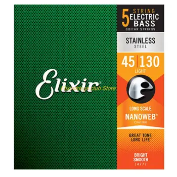 Elixir 14777 5 húros basszusgitár húrok gitár kiegészítőkhöz NANOWEB bevonattal Mély alacsony frekvenciák 45 65 85 105 130