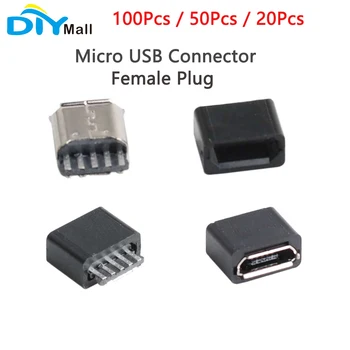 DIY Micro USB csatlakozó 5P 5Pin anya csatlakozó hegesztőhuzal típussal, fekete héjjal 100 / 50 / 20 db