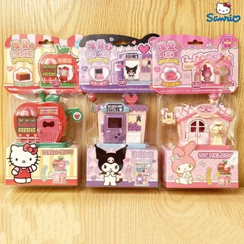 Gyerekek Sanrio Hello Kitty Kuromi Cinnamoroll Játszóház Játék Utcakép Illesztés Összeszerelés Egymásra rakható modellgyűjtemény Ajándék gyerekeknek