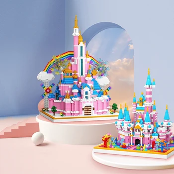 Szivárványvár gyémánt építőelemei Disney hercegnő varázslatos kastély mikrokockák figurák álomjátékok gyerekeknek ajándék