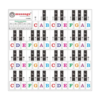 Zongora billentyűzet matricák 37/ 49/ 61/ 88 billentyűhöz Billentyűzetek Kivehető átlátszó Nagyobb színes betűk a tanulási gyakorlathoz