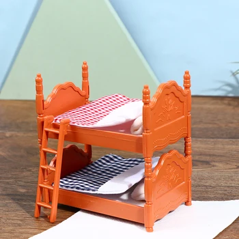 1 Set Mini franciaágy Emeletes ágyak Bútor jelenet Játék Babaház dekoráció Szimuláció Játék babaház Mini villa hálószoba Gyermek játékok