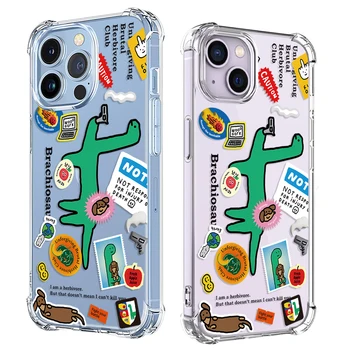 Aranyos zöld dinoszaurusz telefontok iPhone 15-höz 14 13 12 11 Pro X XS XR Max 7 8 Plus SE Mini ütésálló puha átlátszó TPU hátlap