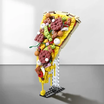 MOC Pizza szelet élelmiszer építőelemek Pizza Kreatív élelmiszer reklám Kijelző kockák Szupermarket Étterem dekorációk Játék ajándékok