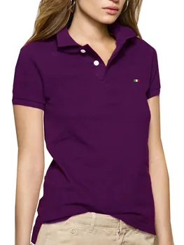 Új hölgyek nyári 100% pamut rövid ujjú hajtókás póló alkalmi hímzett zászló logó Kiváló minőségű vékony póló felső pólók 4XL