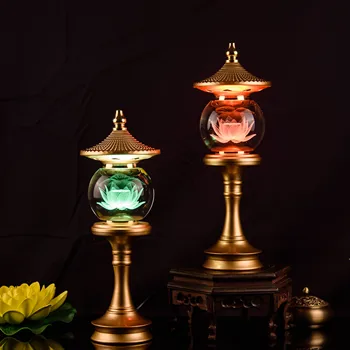 Buddha felajánló lámpa, háztartási lótusz LED kristálylámpa, ima, buddhista dekorációs kiegészítők, színes színváltás, plug-in