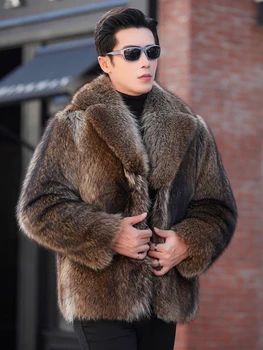 Luxus márkájú bundák Férfi téli nyérckabát Meleg vastag műszőrme kabát Férfi ruházat Kabát Énekes Színpadi jelmezek
