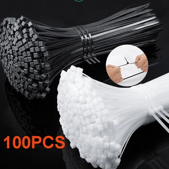 100DB kábelkötegelő önzáró műanyag nylon nyakkendő fehér kábelrendező cipzáras pántszalag nylon készlet rögzítőgyűrű hurok huzaltekercselés
