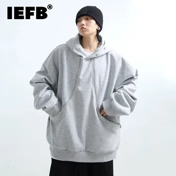 IEFB Fashion New férfi kapucnis pulóverek Multi cipzáras zsebes gyapjú Egyszínű pulóver Sűrített kapucnis pulóver Őszi téli felsők 24X1389