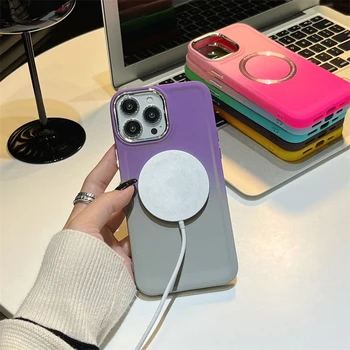  Kettős színátmenetes mágneses szívó telefontok iPhone 11-hez 12 13 14Pro Max fémfesték vezeték nélküli töltés védőhéj