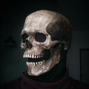 Teljes fej koponya maszk Karnevál Felnőttek Realistc Névtelen Halloween Mozgatható száj állkapocs Anime horror sisak Csontváz Fejfedő maszkok