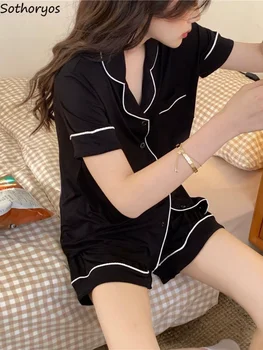 Pizsama szettek Nők Nyári koreai változat Uniszex Loose Ins Minimalista hálóruha Szabadidő Forró akció Lélegző társalgó Daily Student