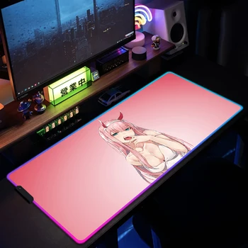 RGB Anime egérpad gamer nagy számítógépes egérpad egérszőnyeg nulla Két drágám a FranXX gumi irodai LED manga asztali szőnyeg XXL