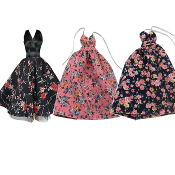 Új Legújabb alacsony szabású virágos puffadt hosszú ruha napi viselet kiegészítők Ruhák 1/6 Barbiee babához DIY ajándékok