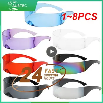 1 ~ 8DB kerékpáros napszemüveg Futurisztikus csomagolás napszemüveg körül Halloween partira Perem nélküli anti-UV napszemüveg Nagy tükör kerékpár