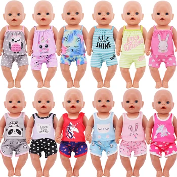 2Pcs nyári ing + rövidnadrág Egyszarvú baba ruhák 18 hüvelykes amerikai baba 43cm újjászületett baba 1/3 BJD baba kiegészítők, lány játék
