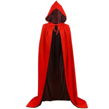 Halloween Cosplay köpeny fekete és piros reverzibilis Halloween köpeny álarcos parti köpeny teljes hosszúságú fekete köpeny díszes ruhához