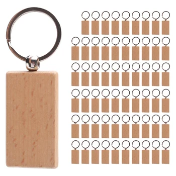 60Pcs üres téglalap fa kulcstartó DIY fa kulcstartók A kulcscímkék DIY ajándékokat gravírozhatnak