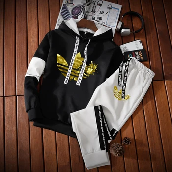 Férfi patchwork tréningruha design kapucnis kapucnis pulóver szettek divatos nyomtatott pulóver+melegítőnadrág öltöny férfi Y2k hiphop streetwear kapucnis pulóver