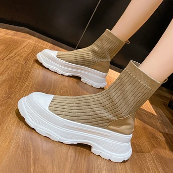 2023Divat női cipő Slip-on vádli középen Női csizma Kötött lélegző alkalmi női Stretch Boots Platform női tornacipők