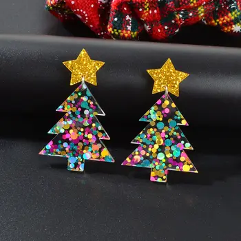 Karácsonyfa medál fülbevaló nőknek Egyszerű színes csillag flitteres ékszerek ünnepi party fülbevaló lányok ajándék személyre szabott