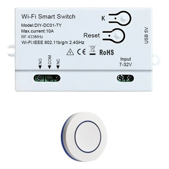 Smart Switch műanyag Tuya Wifi DIY időzítő + távirányító 1CH 7-32V USB 5V 2.4G Wifi Smartlife otthoni automatizálási modul Alexa IFTT-hez