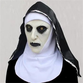 Apáca maszk Az apáca cosplay maszkok Valak Halloween terror jelmezek nőknek ijesztő maszkok jelmez kellékek Deluxe szempillaspirálok férfiaknak