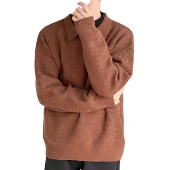 Divat koreai férfi laza kötött pulóver hajtóka kötött pulóver pulóver téli kötöttáru pulóver férfi ruházat