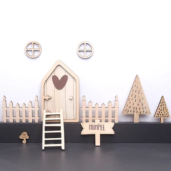 1/12 Babaház miniatűr tündér ajtó szett Modell bútor kiegészítők babákhoz Ház dekoráció A gyerekek úgy tesznek, mintha játékokat játszanának
