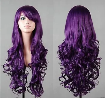 Charm Long Dark Purple Göndör Cosplay haj paróka női karácsonyi Halloween jelmezparti parókákhoz