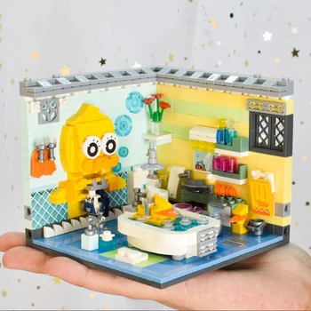 Játékok gyerekeknek Városi építészet Ház Sarok Zuhanyzó Kacsa Állat Virág 3D modell DIY Mini blokkok Téglaépítés