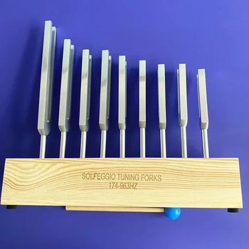 9PCS tuning villa készlet,tuning villák csakra gyógyításhoz meditáció jóga relaxációs eszköz fa állvánnyal tartós Könnyen használható