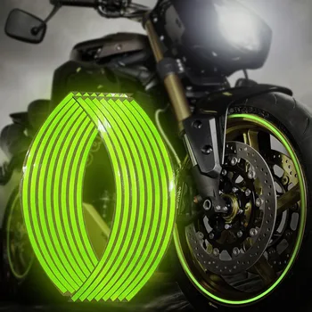 18''Univerzális motorkerékpár matrica keréktárcsa fényvisszaverő csíkok dekoratív csíkos autó kerékpár motorkerékpár kerékpár fluoreszkáló zöld díszítés