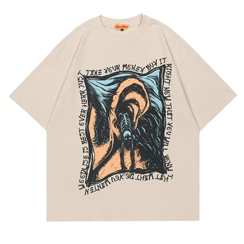 2023 Férfi Harajuku Streetwear póló Japán festmény csontvázak póló sárgabarack pamut laza hiphop pár póló oversize póló