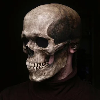 Teljes fej koponya maszk Karnevál Felnőttek Realistc Névtelen Halloween Mozgatható száj állkapocs Anime horror sisak Csontváz Fejfedő maszkok