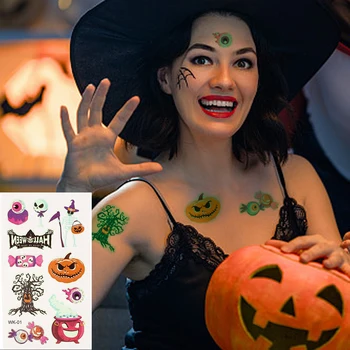 1/10lapok Világító Halloween tetováló matrica Aranyos vicces tök Ghost Kid testmatrica ideiglenes vízálló Halloween dekoráció